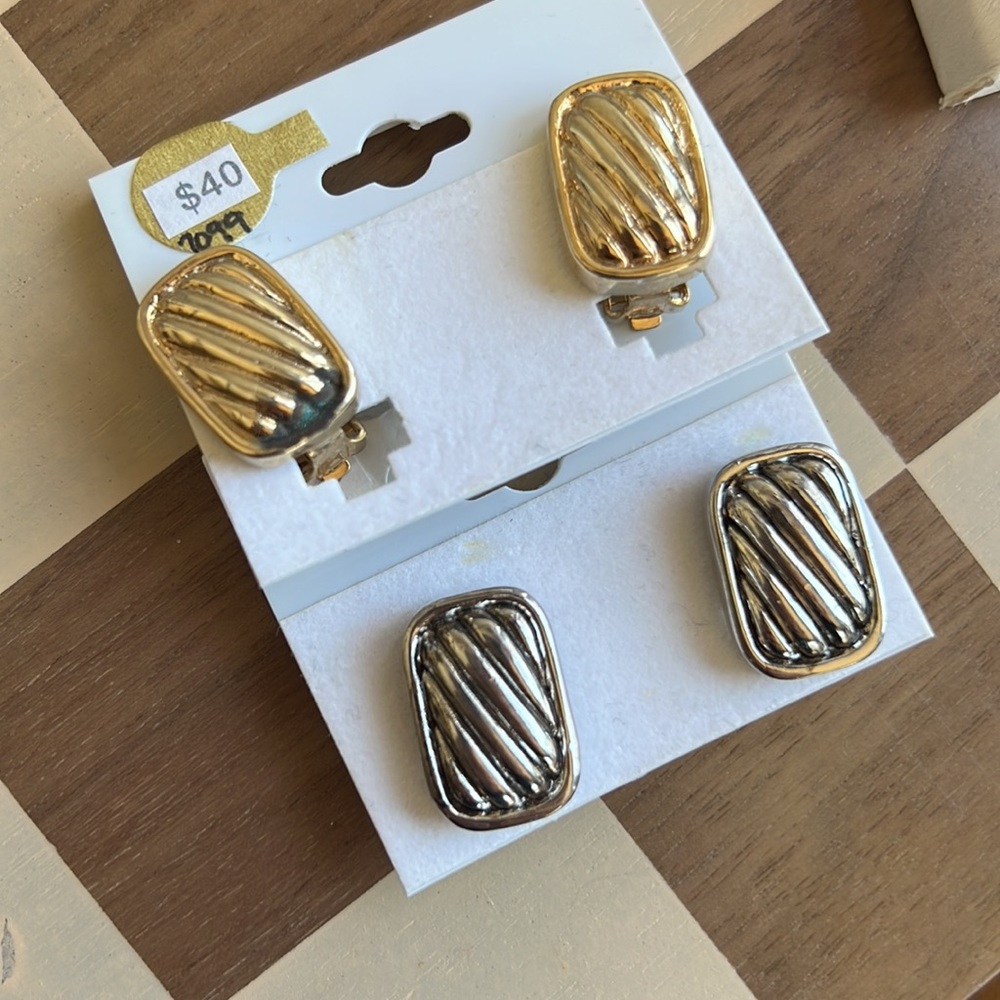 Clip Earring with designer rope detail gold/silver bundle
